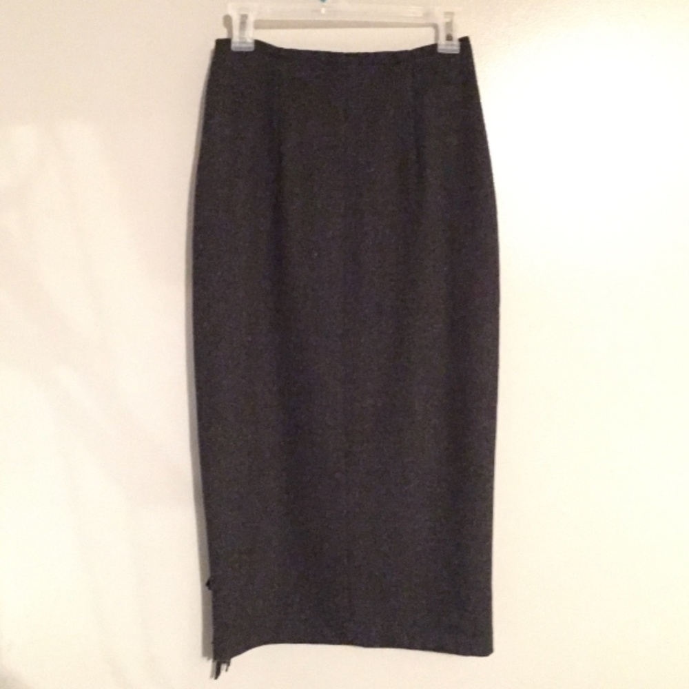VTG Hugo Buscati Milano grey wool blend fringe office skirt - Picture 2 of 3